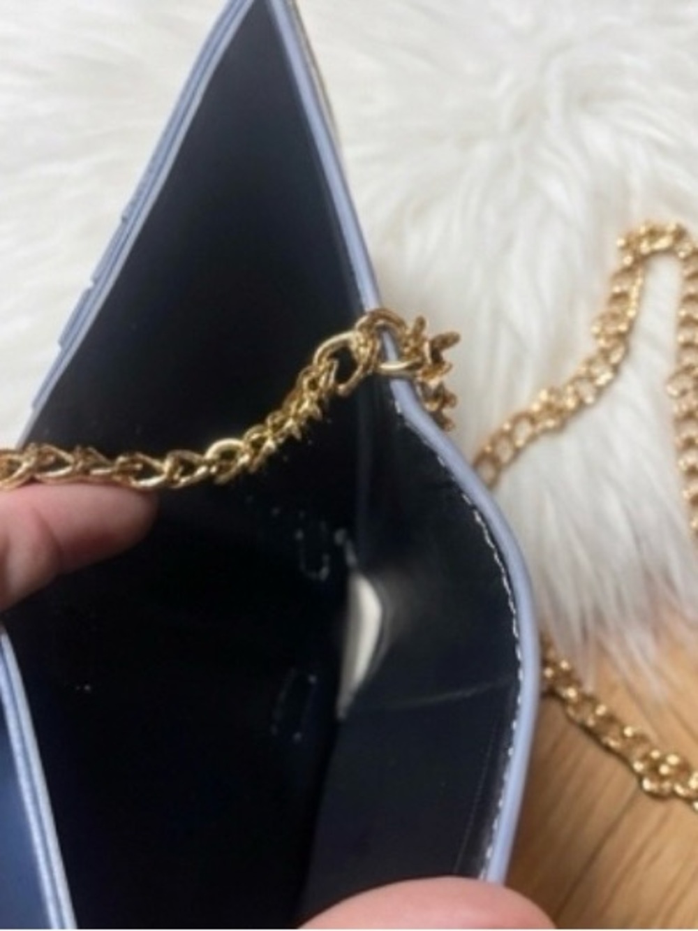Mini Crossbody with Gold Chain in powder blue wallet card holder - Picture 6 of 7